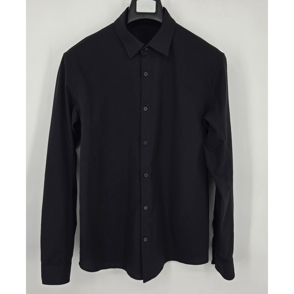 Lululemon Mens Airing Easy Long Sleeve Button Up Shirt Black Large Textured Mesh